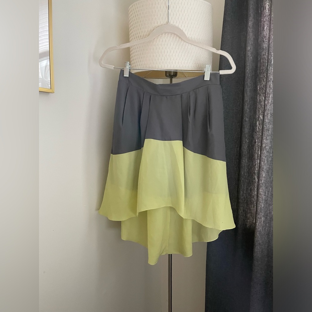 BCBG flowy skirt olive and neon green color block (size S)